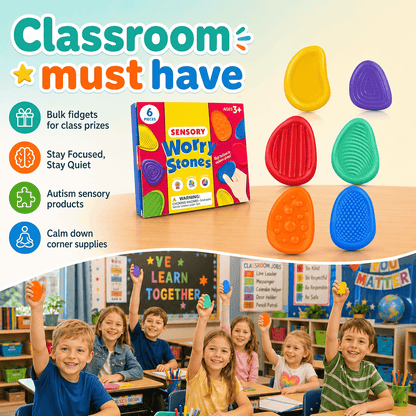 Kalmzo sensory fidget stones presented as a discreet sensory support tool for classroom use.
