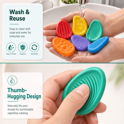 Kalmzo sensory fidget stones being washed to demonstrate their easy-to-clean reusable design.